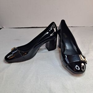MICHAEL Michael Kors Jilly Pumps Womens Size 7W Black Patent Faux Leather Heels